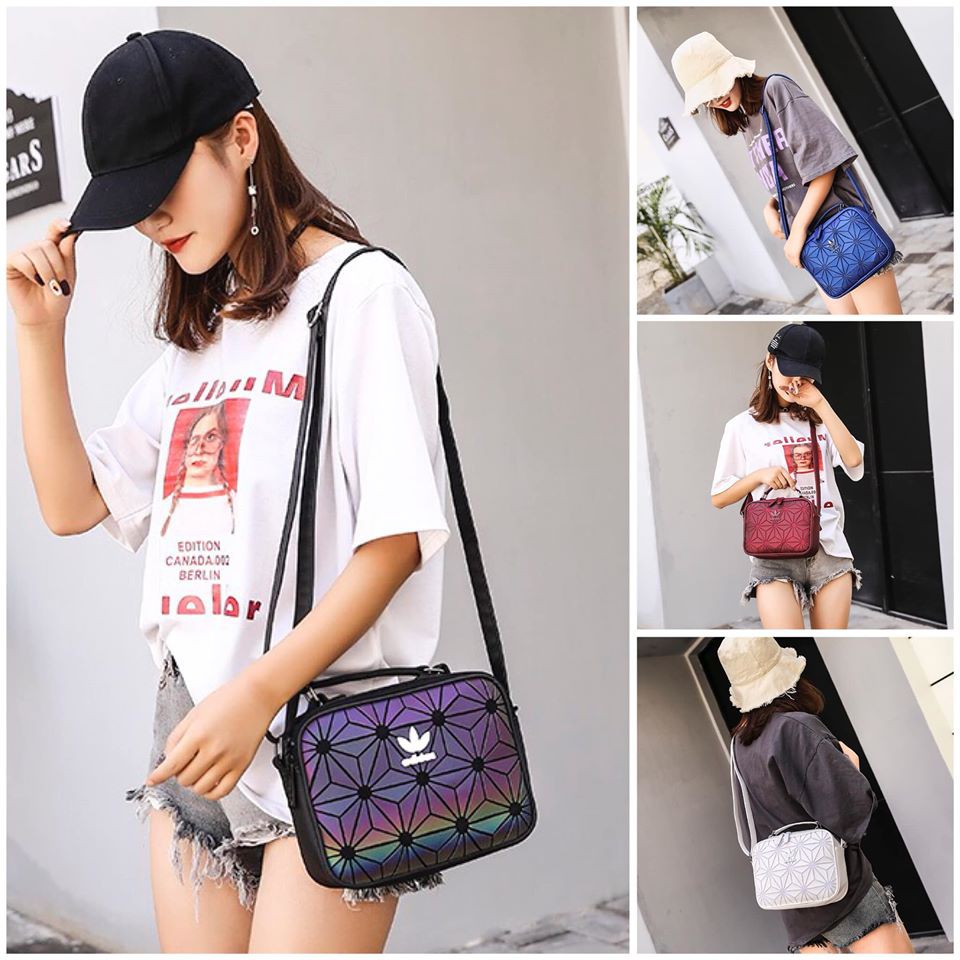 Túi đeo chéo ADIDAS xuất xịn da mềm chữ nhật họa tiết lập thể galaxy đỏ, xanh coban, đen