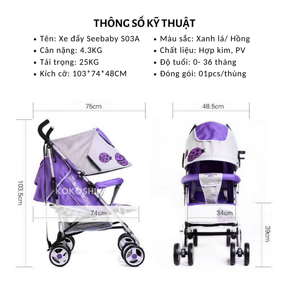 Xe đẩy Seebaby Cánh Cam S03A