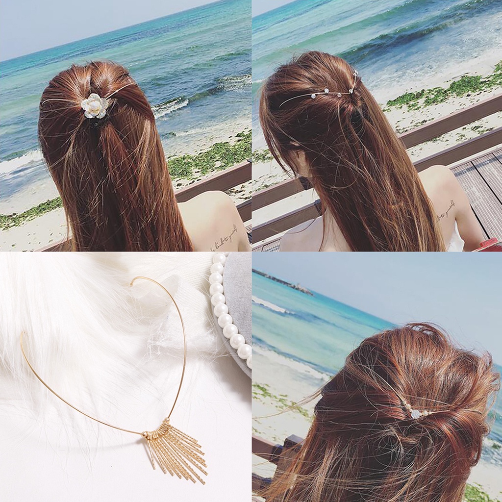 Cài tóc đính đá và ngọc trai giả tua rua thời trang cho nữ