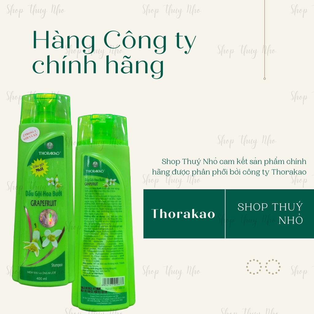 [HÀNG CHÍNH HÃNG] Dầu gội đầu hoa bưởi thiên nhiên suôn mượt, giảm gãy rụng Thorakao - 400ml