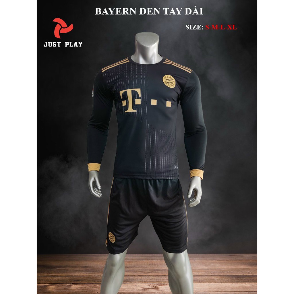 Bộ quần áo đá banh Bayern đen sân khách tay dài mới nhất 2022