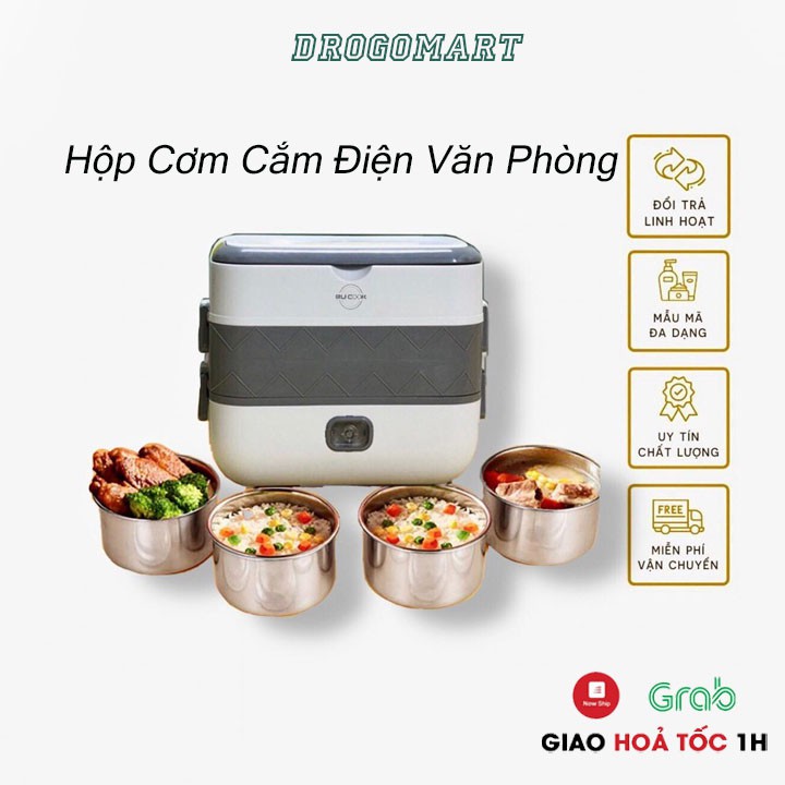 Hộp Cơm Văn Phòng Cắm Điện BuCook 2 Tầng 4 Bát , Hâm Nóng, Nấu Thức Ăn Cực Nhanh