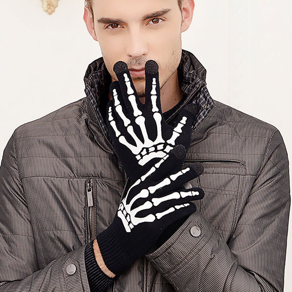 Đôi găng tay hở ngón họa tiết đầu lâu màu dạ quang độc đáo thích hợp cho halloween