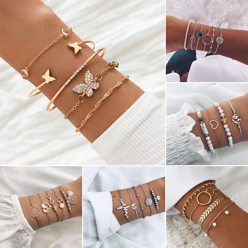 Vòng Tay Xâu Hạt Hình Mặt Trăng Và Hoa Phong Cách Bohemian Mới