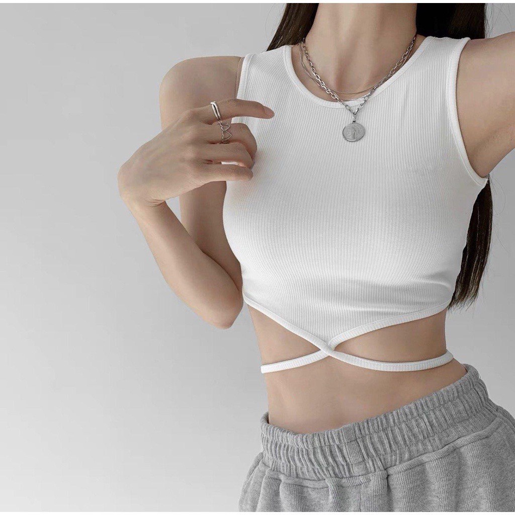 [Mã FADEP0610 giảm 10K đơn 99K] Áo Ba Lỗ Croptop Basic Chất Cotton Tăm Mềm Mịn Dây Cột Ngang Eo Siêu Hot A.B8