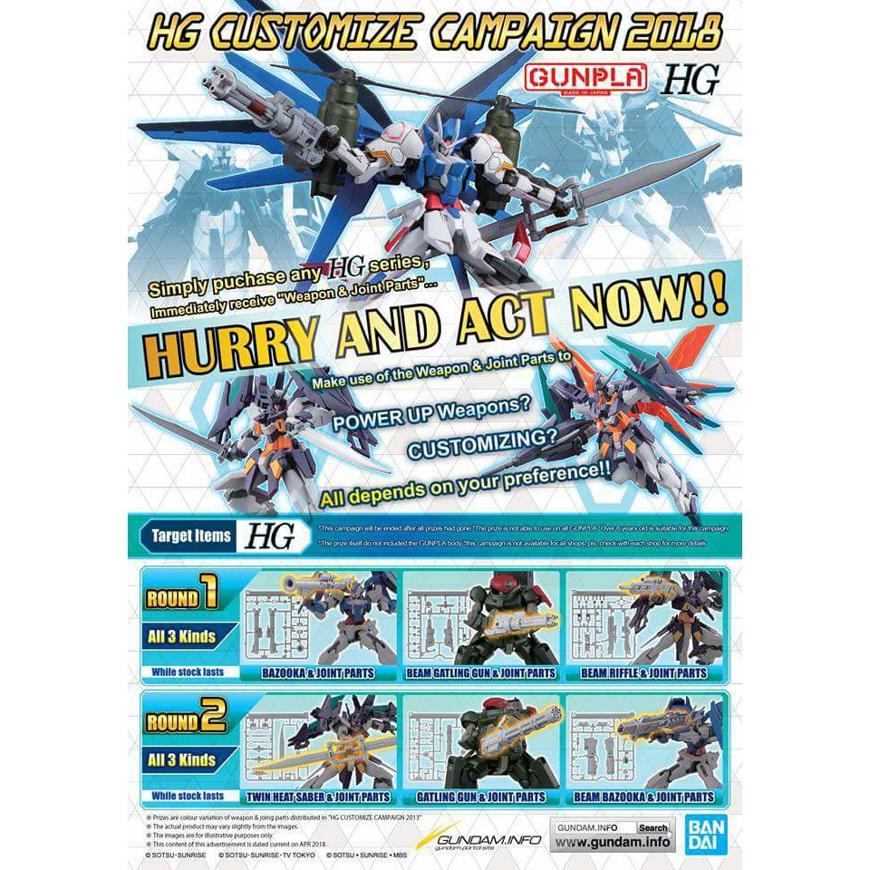 MÔ HÌNH HG GUNDAM WEAPON CUSTOMIZE CAMPAIGN 2018 NGẪU NHIÊN