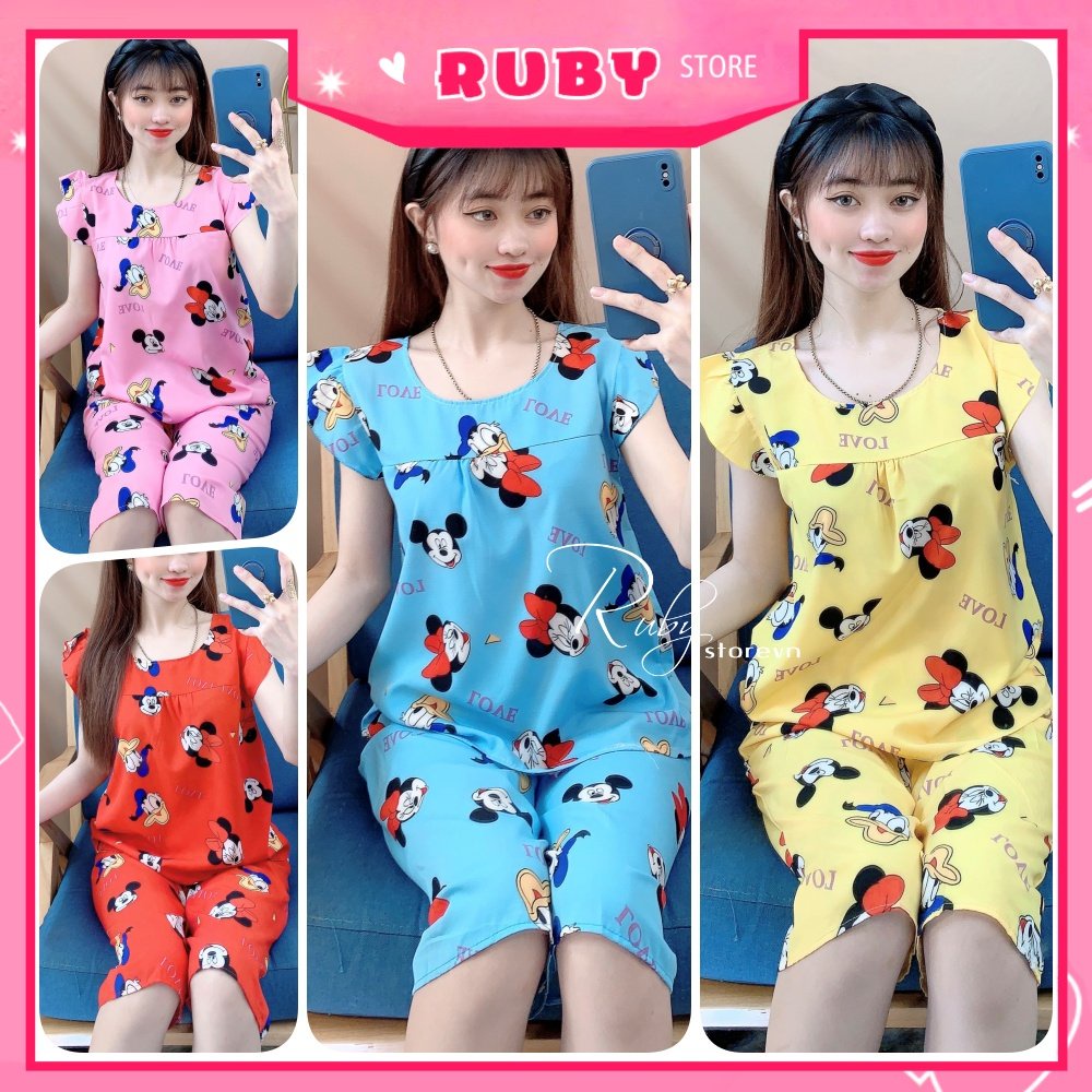 Đồ bộ nữ mặc nhà chất kate mềm mát in hình chuột hoạt hình dễ thương BKT152