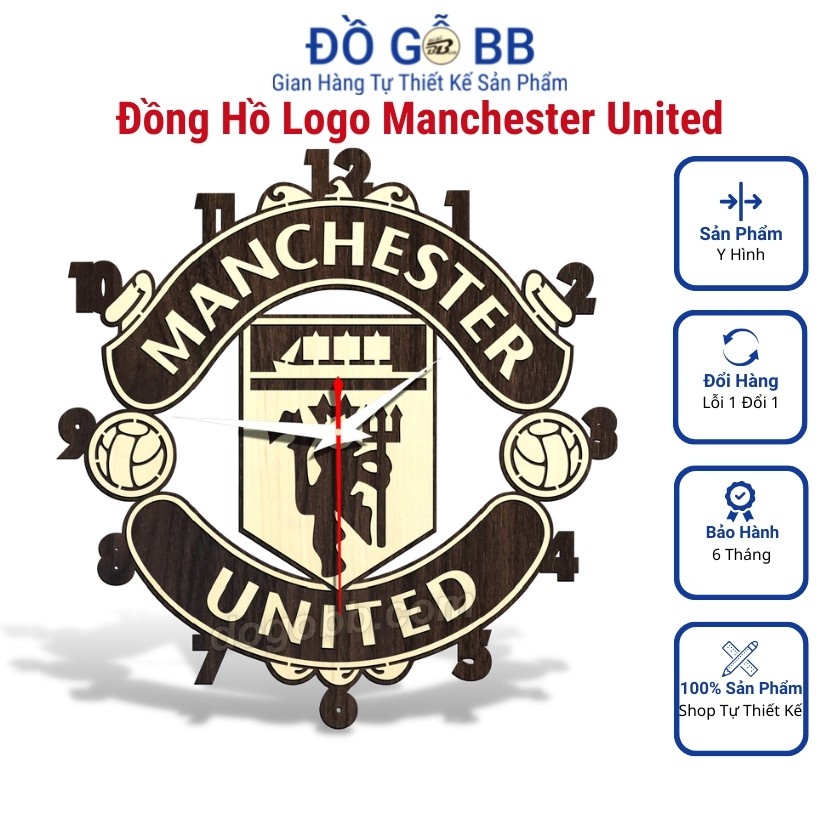 [ Hàng Hot ] Đồng Hồ Bóng Đá Logo Clb MU Manchester United Treo Tường Gỗ Bền Rẻ Đẹp - Đồ Gỗ BB