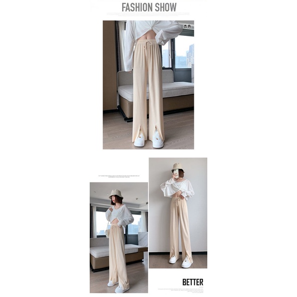 Quần Ống Rộng Xẻ Tà Chất Liệu Co Giãn Thời Trang Mùa Hè Cho Nữ Có Size Lớn