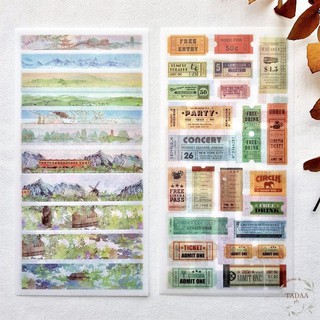 Set 3 sticker tem vintage phong cảnh màu sắc trang trí