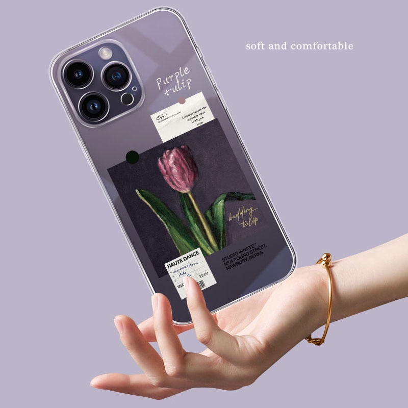 Ốp Điện Thoại Hình Hoa Tulip Tím Chống Sốc Cho Iphone 13 Pro 11 Pro Max Xr 6s 7 8 Plus 12 Mini 12 Pro Xs 14 Max
