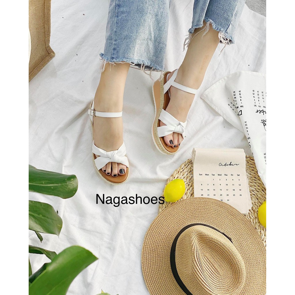 GIÀY SANDAL NAGASHOES QUAI THẮT NƠ VIỀN CỐI 5P NAS168