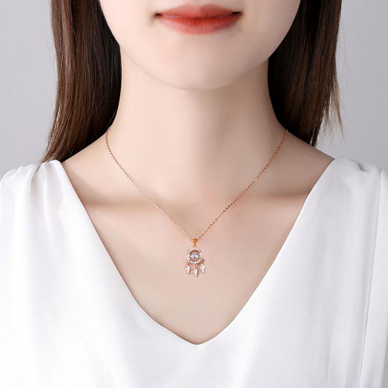 XiaoboACC Vòng cổ dài thép titan mặt Dreamcatcher phối tua rua mạ vàng thời trang