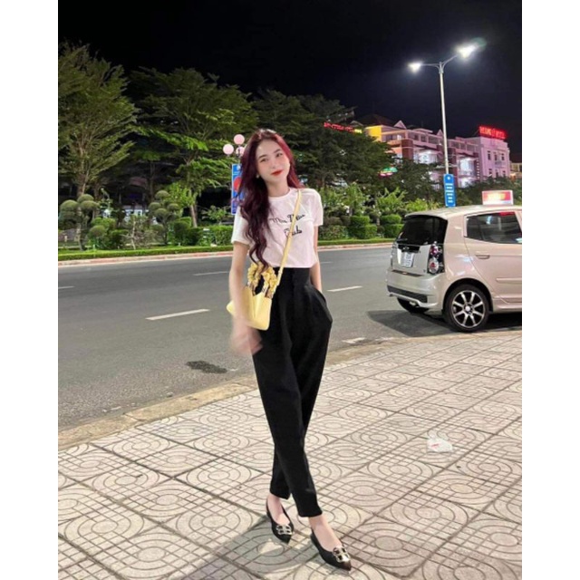 Quần Baggy Nữ Cạp Cao Hai Khuy Bọc Chất Vải Tuyết Mưa Thiết Kế Tôn Dáng