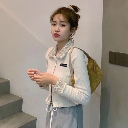 Áo polo Ngắn Tay Họa Tiết Da Báo Phong Cách Retro Hàn Quốc