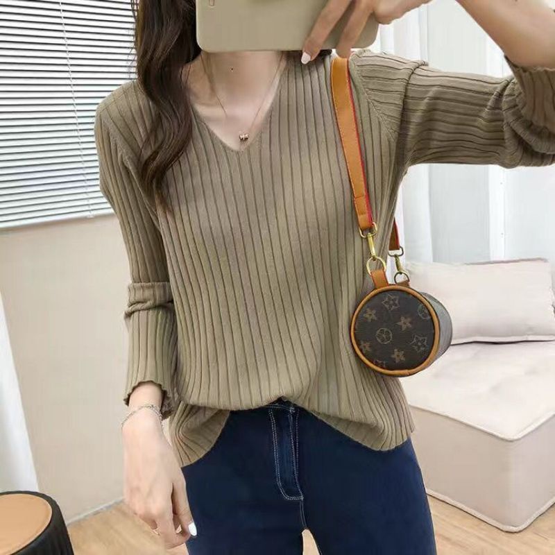 Ao Thun Nữ Tay Dài Len Gân Cổ Tim
