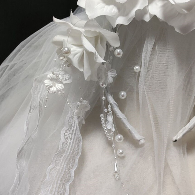 Băng Đô Đội Đầu 3 Tầng Đính Hoa Trắng Và Ngọc Trai Nhân Tạo Phong Cách Vintage Thập Niên 80 Cho Cô Dâu