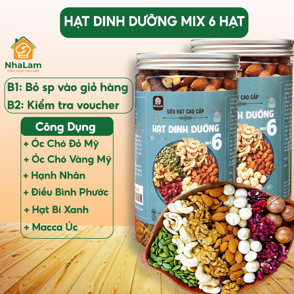 Hạt Dinh Dưỡng Mix 6 Loại Hạt Óc Chó, Hạnh Nhân, Điều, Bí Xanh, Macca SAKO