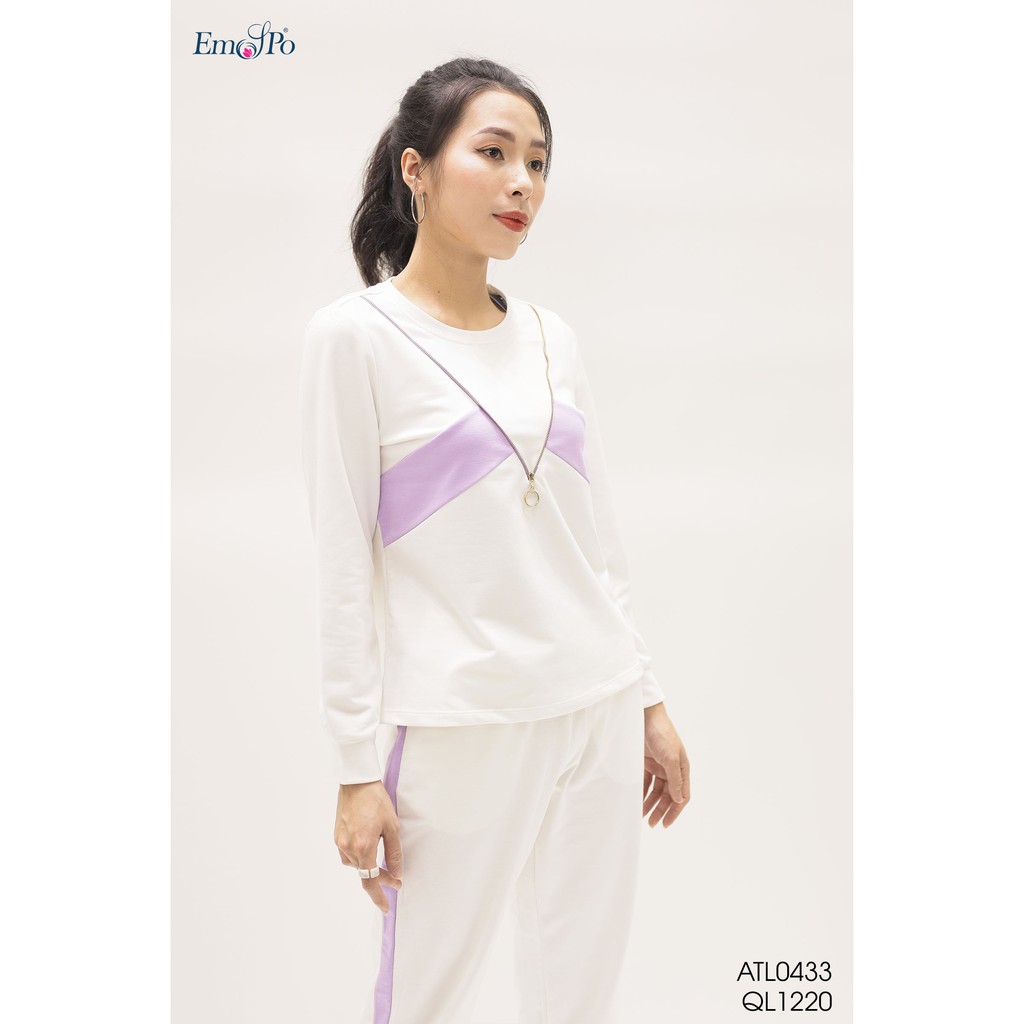Bộ quần áo thun thể thao Emspo áo cổ tròn phối vải và khóa đồng, đi bộ QL1220 - ATL0433