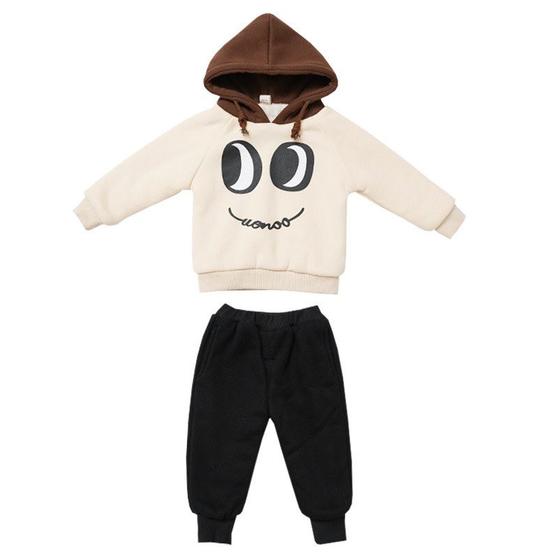 Bộ Nỉ Bông Đôi Mắt Có Mũ Cực Xinh Cho Bé Gái từ 6 -27kg, Bộ Nỉ Thu Đông Cho Bé Kids House