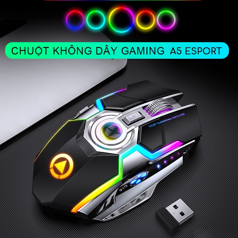 Chuột không dây gaming YINDIAO A5 có 3 chế độ DPI và hiệu ứng LED RGB chuyên chơi game Moba FPS  - Hàng chính hãng