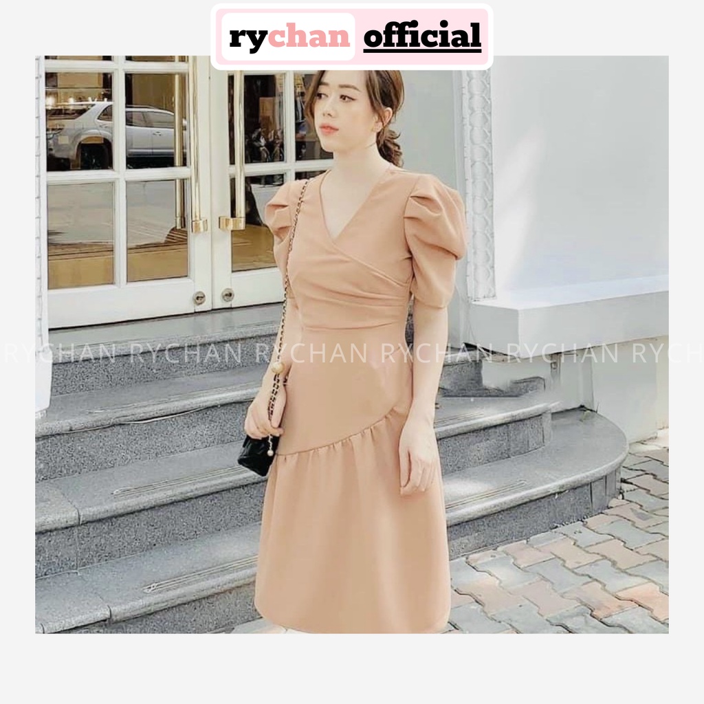 Đầm Xòe Cổ V Đắp Ngực Đuôi Viền Bèo 2 Màu [Ảnh Thật Cuối] - DX0043
