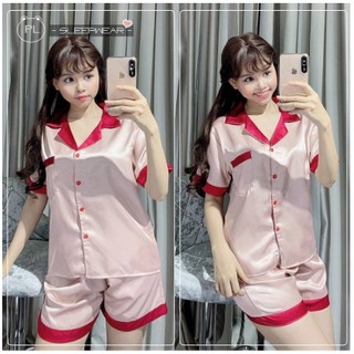 Đồ Bộ Pijama Lụa Phối [Tay Ngắn Quần Ngắn]