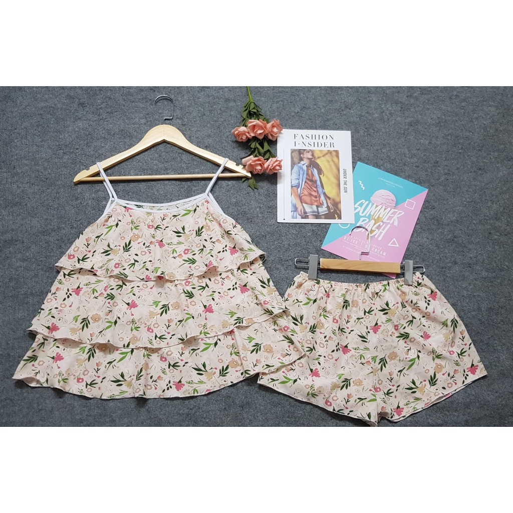 Đồ Bộ Nữ 2 dây , Đồ Lụa Mặc Nhà 3 Tầng , Set Bộ Sọc Chất Cao Cấp Họa Tiết Hoa Nhí Mềm Mịn, Xinh Xắn. | BigBuy360 - bigbuy360.vn