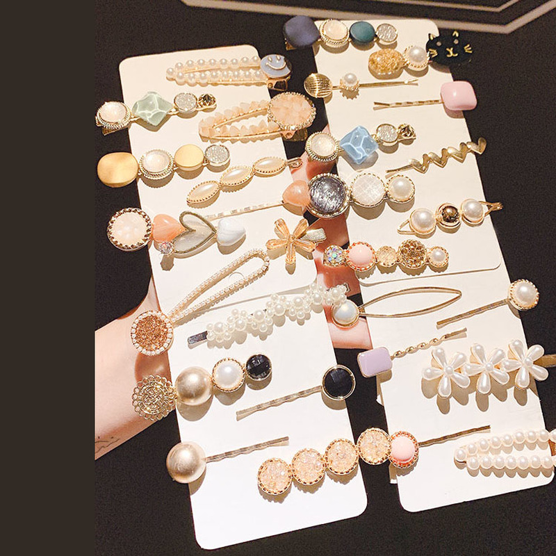 Kẹp Tóc Kim Loại Đính Ngọc Trai Nhân Tạo Phong Cách Hàn Quốc