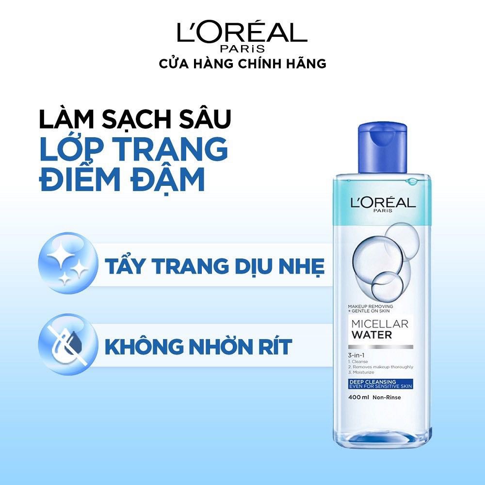 Nước tẩy trang Loreal  L'Oreal Paris 3 in 1 Micellar Water 400ml hồng / xanh sạch sâu / tươi mát chính hãng