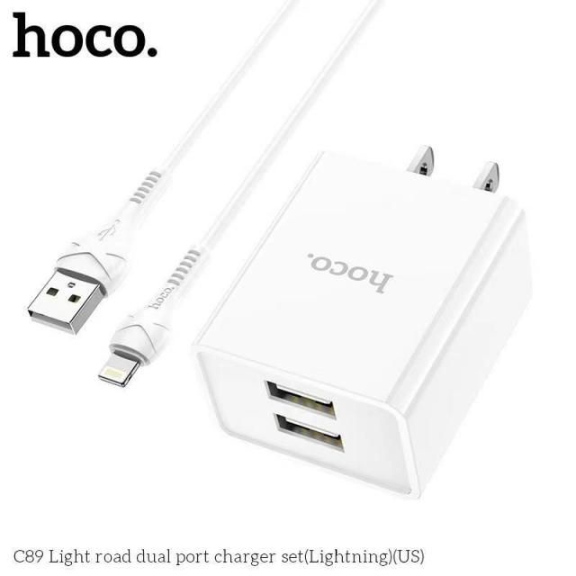 ⚡Mới⚡Bộ sạc nhanh cho ip/tablet táo siêu bền Hoco C89 2 cổng USB dây sạc nhanh 2.1A cáp dài 1M-