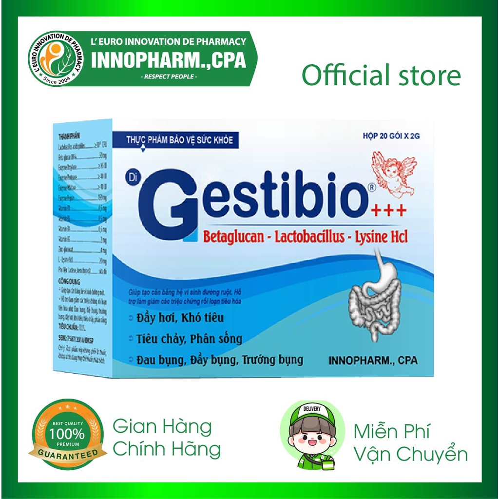 Men tiêu hóa Gestibio - Tiêu hóa tốt, Giúp ăn Ngon, Tăng sức để kháng. Hộp 20 gói, Hàng chính hãng