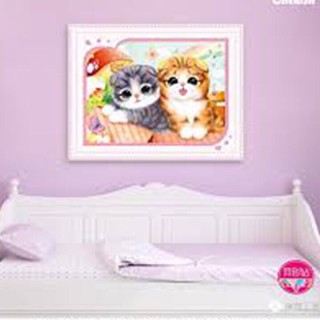 Tranh đính đá Đôi Mèo dễ thương 72158 (50x40) chưa đính