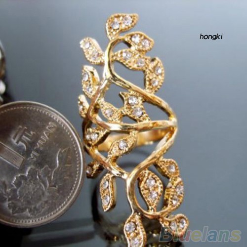 Nhẫn đốt ngón tay hình chiếc lá đính đá thời trang cho nữ