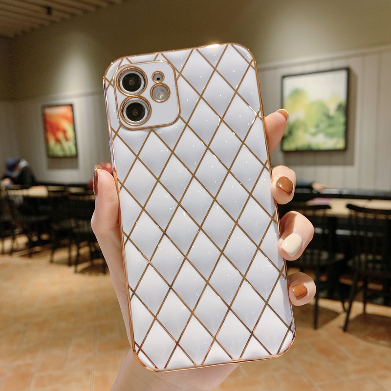 Soft Electroplated Rhombus shape Phone Case For iPhone 11 12 13 Pro Max X XR XS MAX 7 8 Plus Shockproof Bumper Back Cover