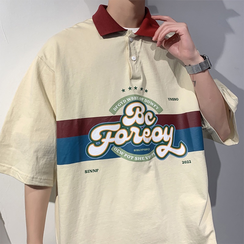 Áo Thun polo Dáng Rộng Thêu Chữ Thời Trang size M-3XL Cho Nam