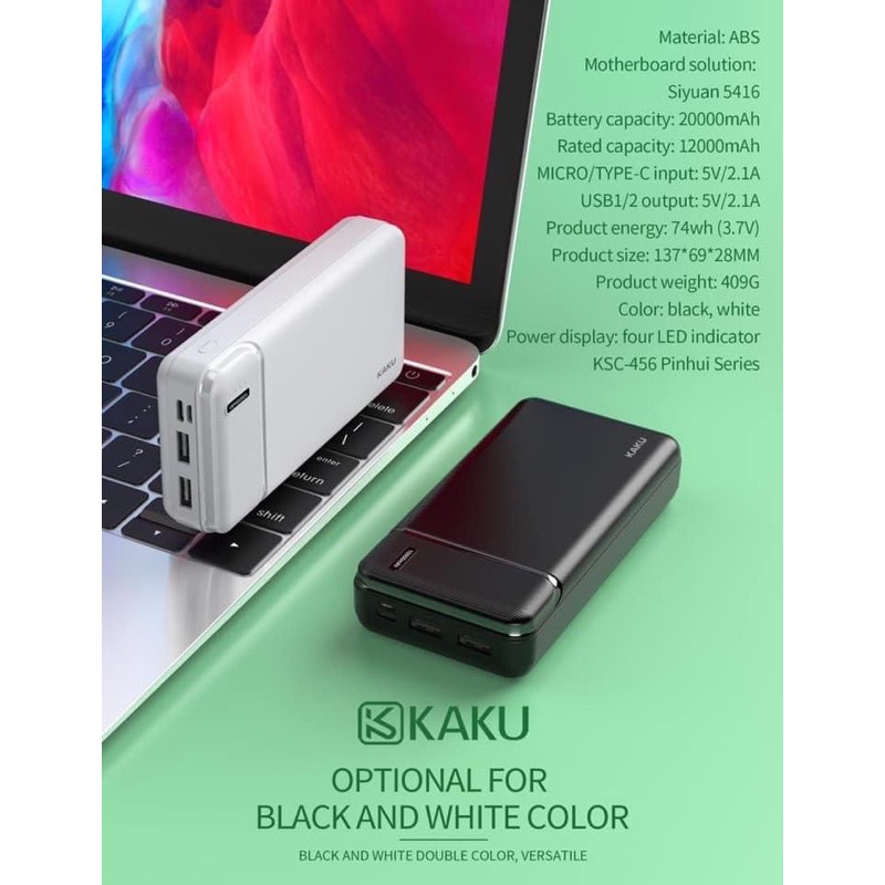 Sạc dự phòng Kaku KSC-456 dung lượng 20.000mah BH 6 THÁNG