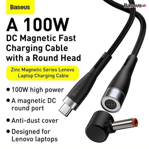 Cáp Sạc Nam Châm Cho Lenovo Laptop - Baseus Zinc Magnetic Series Lenovo Laptop Charging Cable Type-C to DC dòng 100W