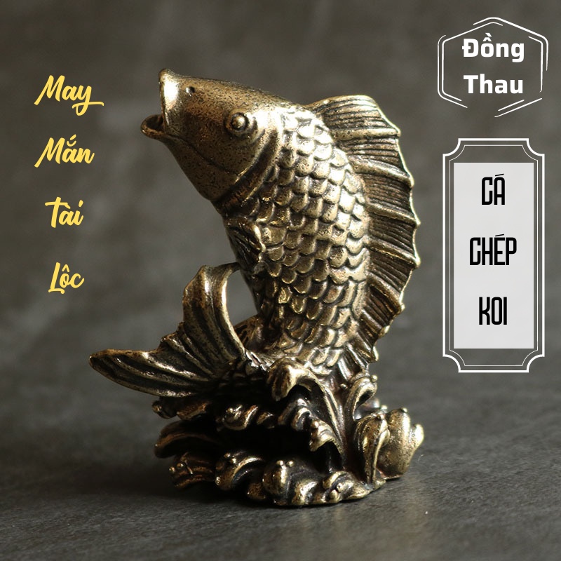 Tượng Trưng Bày Phong Thủy Bằng Đồng Hình Cá Chép Nhảy Rồng, Trang Trí, Đem Lại May Mắn (Kích cỡ: 3.9 x 5.6cm)