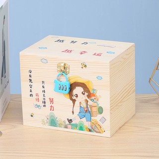 Ống Heo Tiết Kiệm Bằng Gỗ Có Mật Khẩu Cỡ Lớn