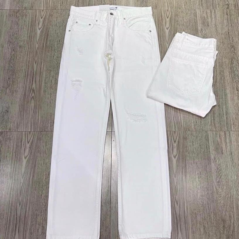 Quần Jean Nam Ống Xuông Trắng Rách,Chất Liệu Vải Cotton Thô Sang Trọng(video+ảnh thật) New