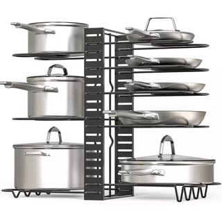 Giá treo nhà bếp xoong nồi kệ để nắp vung nồi chảo inox 8 ngăn