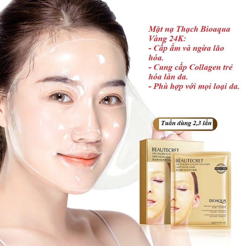 Mặt nạ trắng da, Mặt nạ chính hãng BIOAQUA tinh chất vàng 24K - Set 15 miếng( 1 lần đắp mặt nạ bằng 10 lần dưỡng da)