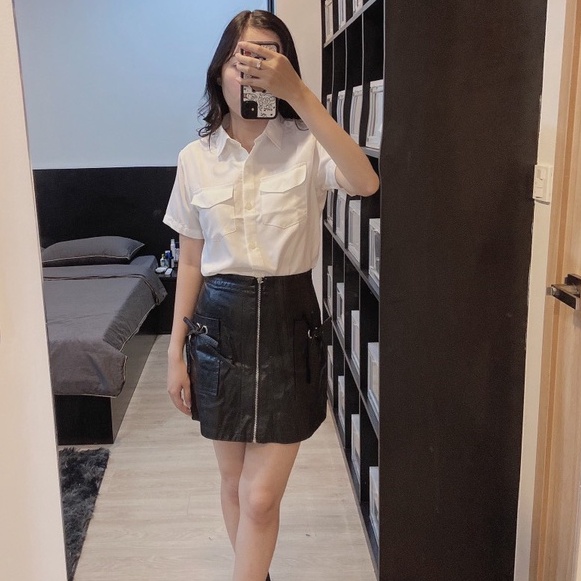 💖 Áo Sơ Mi Nữ 2 Túi 💖 Màu Trắng và Màu Đen 💖 Cá Tính 💖 | BigBuy360 - bigbuy360.vn