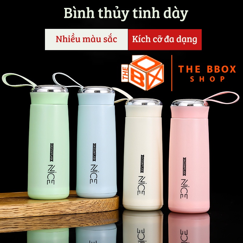 Bình đựng nước lõi thủy tinh NICE dễ thương không chì dung tích 400ml