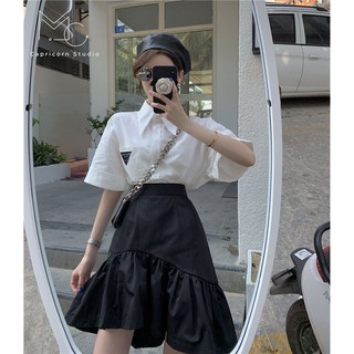 Set áo sơ mi trắng và chân váy đuôi cá vạt lệch phong cách Ulzzang Hàn Quốc 2021 [Có bán tách set MinC.Studio - MCS002]