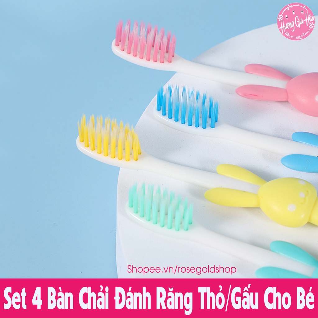 Set 4 Bàn Chải Đánh Răng Xuất Nhật Hình Thỏ, Có Nắp Bảo Vệ Sạch Sẽ Cho Bé Yêu