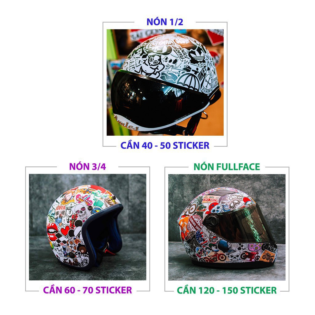 Sticker dán hoạt hình nhiều mẫu chống nước sticker dán mũ bảo hiểm vali laptop cực xinh