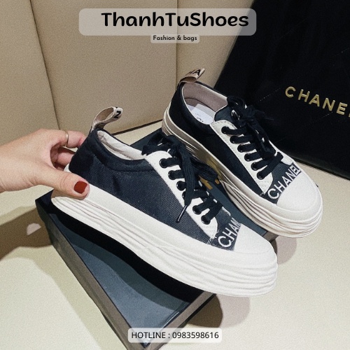 Giày Thể Thao Nữ Đen Phối Kem Đế 4cm Hàng Cao Cấp Full Box