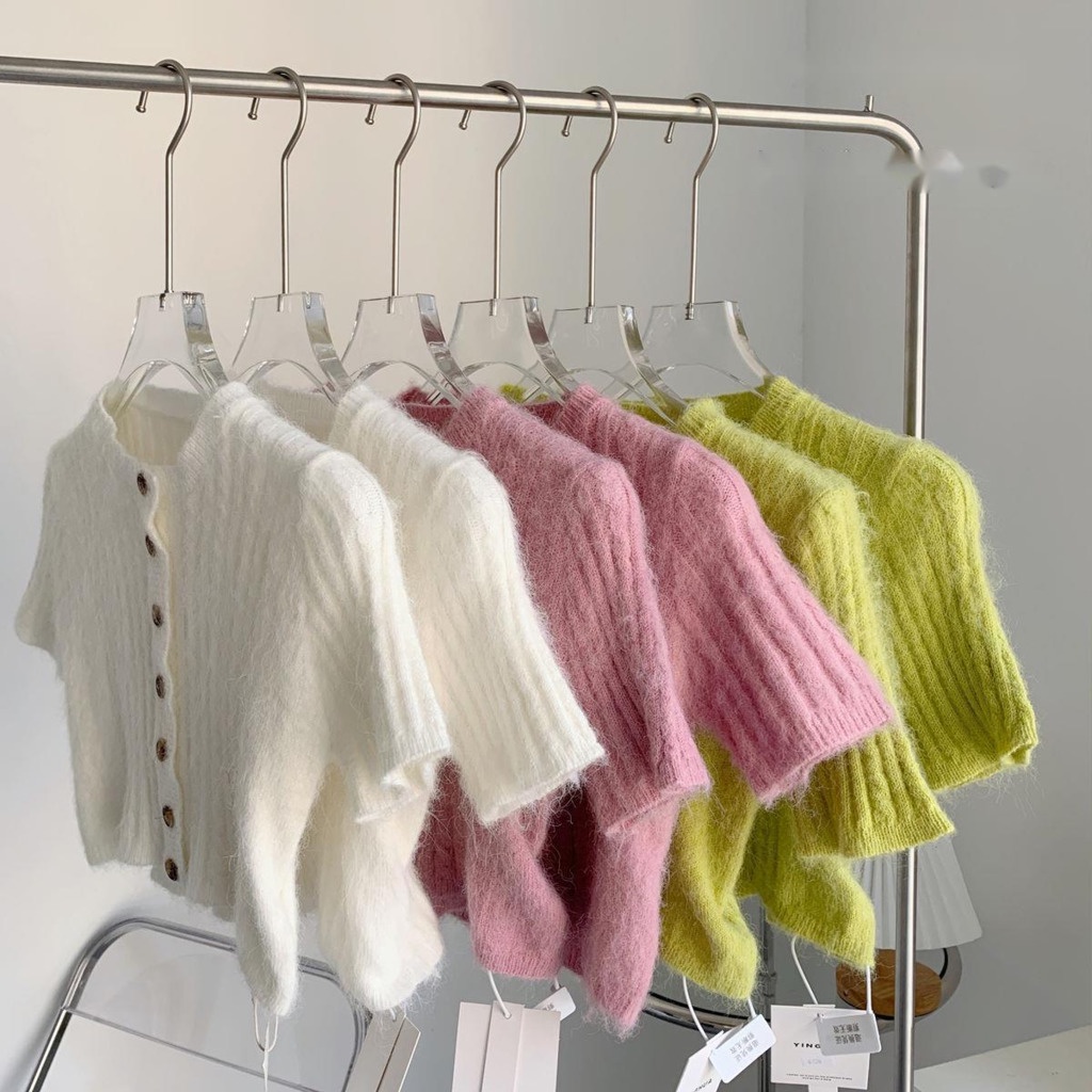 Áo cardigan Dệt Kim Tay Ngắn Mềm Mại Phong Cách Hàn Quốc Dành Cho Nữ